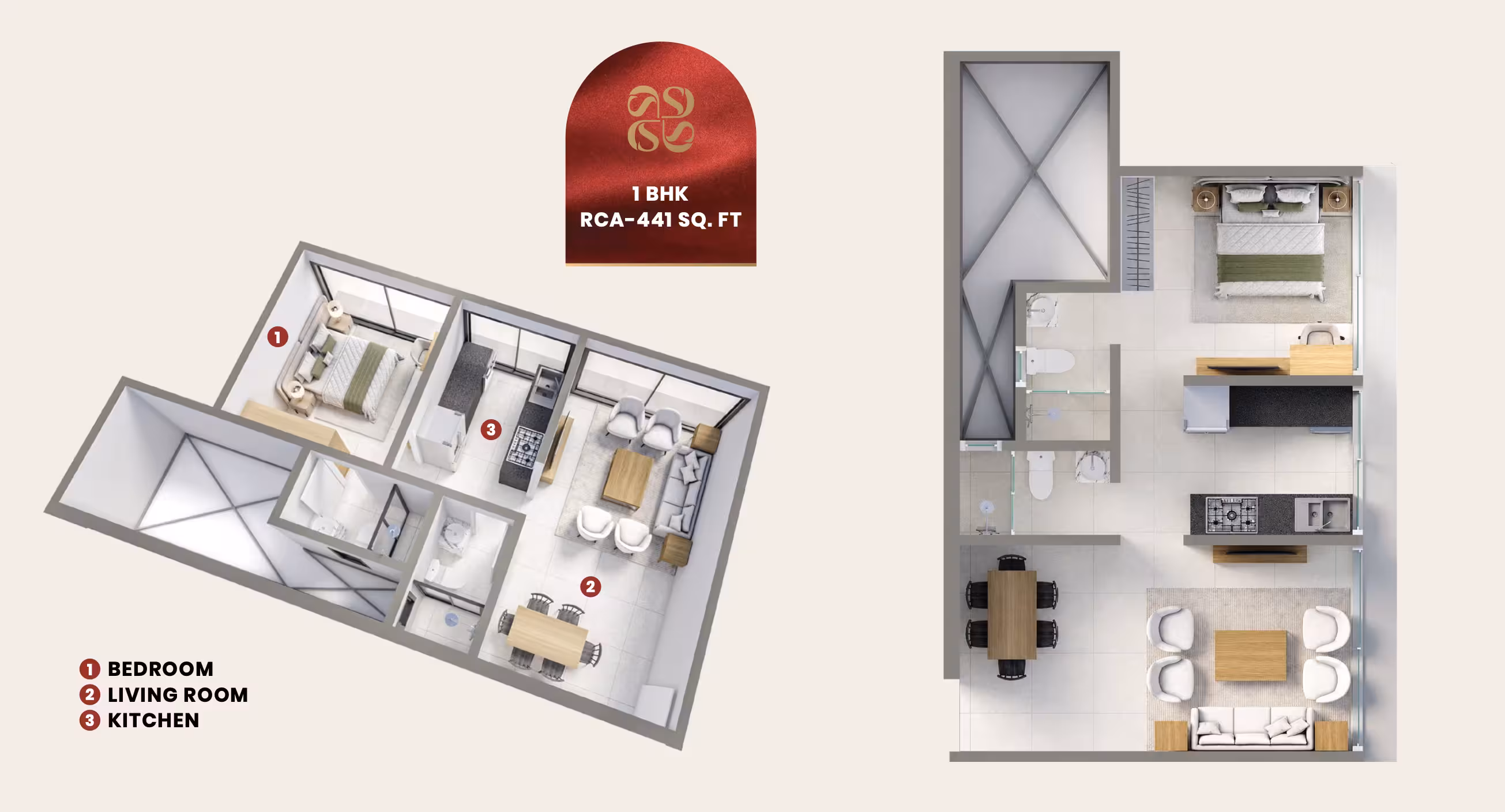 1 BHK 441 sq.ft. Cornerstone home layout