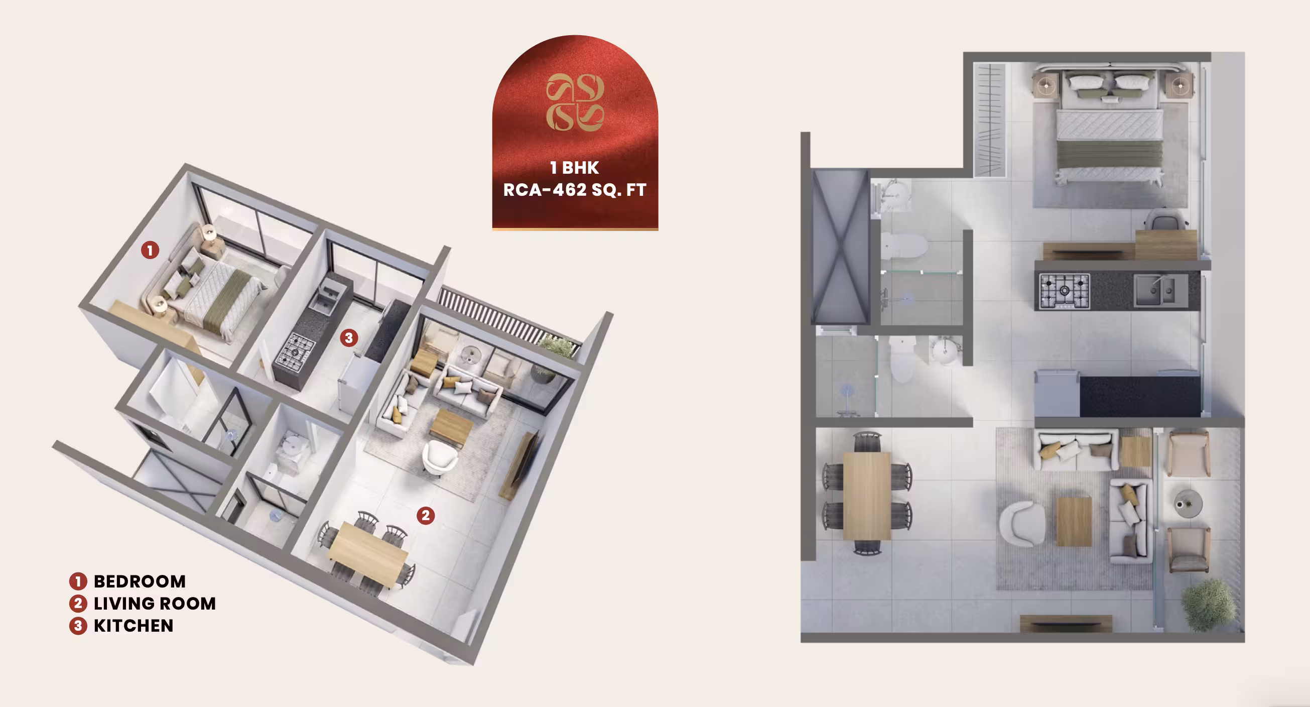 1 BHK 462 sq.ft. Cornerstone home layout